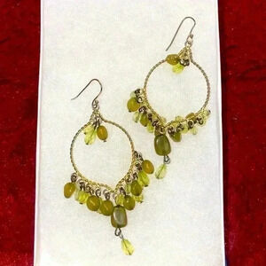 Gorgeous Vintage Earrings - Dark Green stones And Light  Green glass cabochons